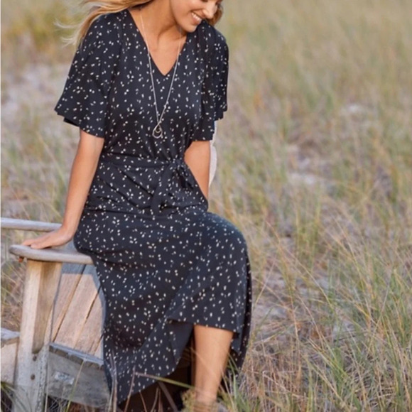 Garnet Hill NWOT Flutter Sleeve Tencel Midi Dress Size M - Picture 1 of 14